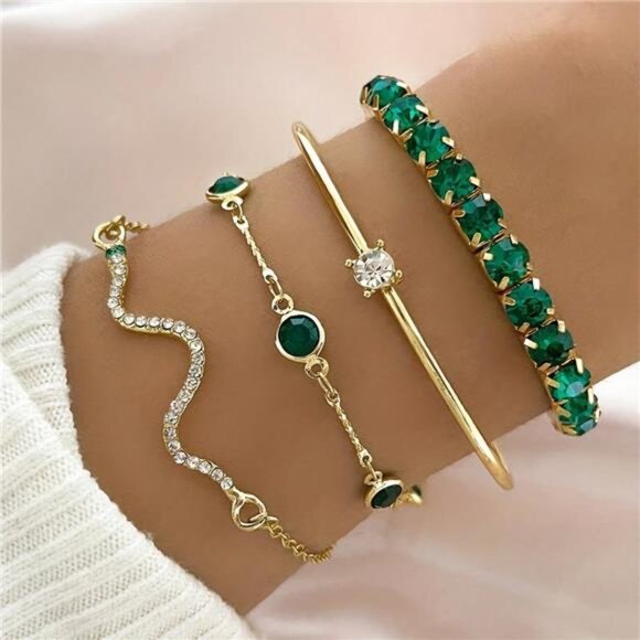 Set Of 4: Fashionable Vintage Elegant Snake-Shaped Rhinestone Bracelets - Picture 1 of 6